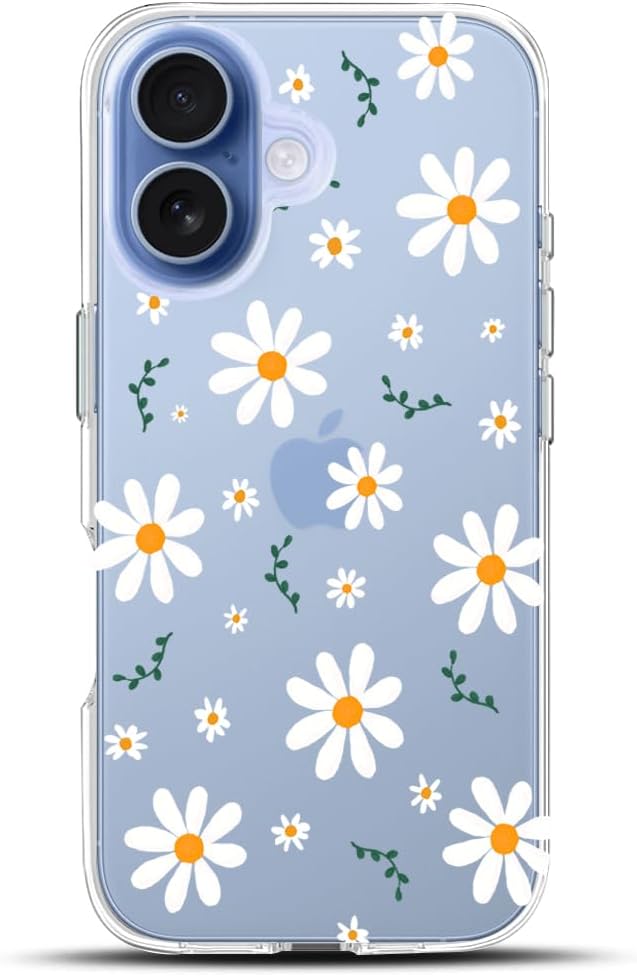 Compatible with iPhone 17 Case, Clear Daisy Floral Flower Shockproof Protective Bumper Hard Back Slim Cute Clear Phone Cover for Women Girls 2025 6.3" (Daisy17)