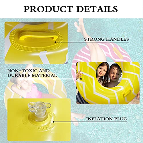 2 Pack Inflatable Pool Tubes With Handles, 39” Inner Tubes For Floating For Adults, Yellow Pool Floaties For Adult, Beach Swimming Ring And Party Toys For Kids Children Teens Adults #TOP5