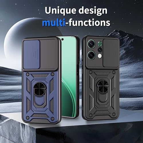 Image of SPAZY CASE Oppo Reno 14 Pro Back Cover | Heavy Duty Hybrid Case with 360 Degree Rotating Finger Ring Holder + Slider Shutter Camera Protection Case for Oppo Reno 14 Pro - Blue