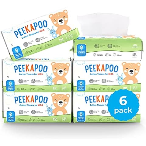Peekapoo Cotton Tissues - Use Wet or Dry, Unscented, Hypoallergenic, Ultra Soft Tissues for Children, Suitable for Sensitive Skin, Strong & Absorbent, 480 Count Cover