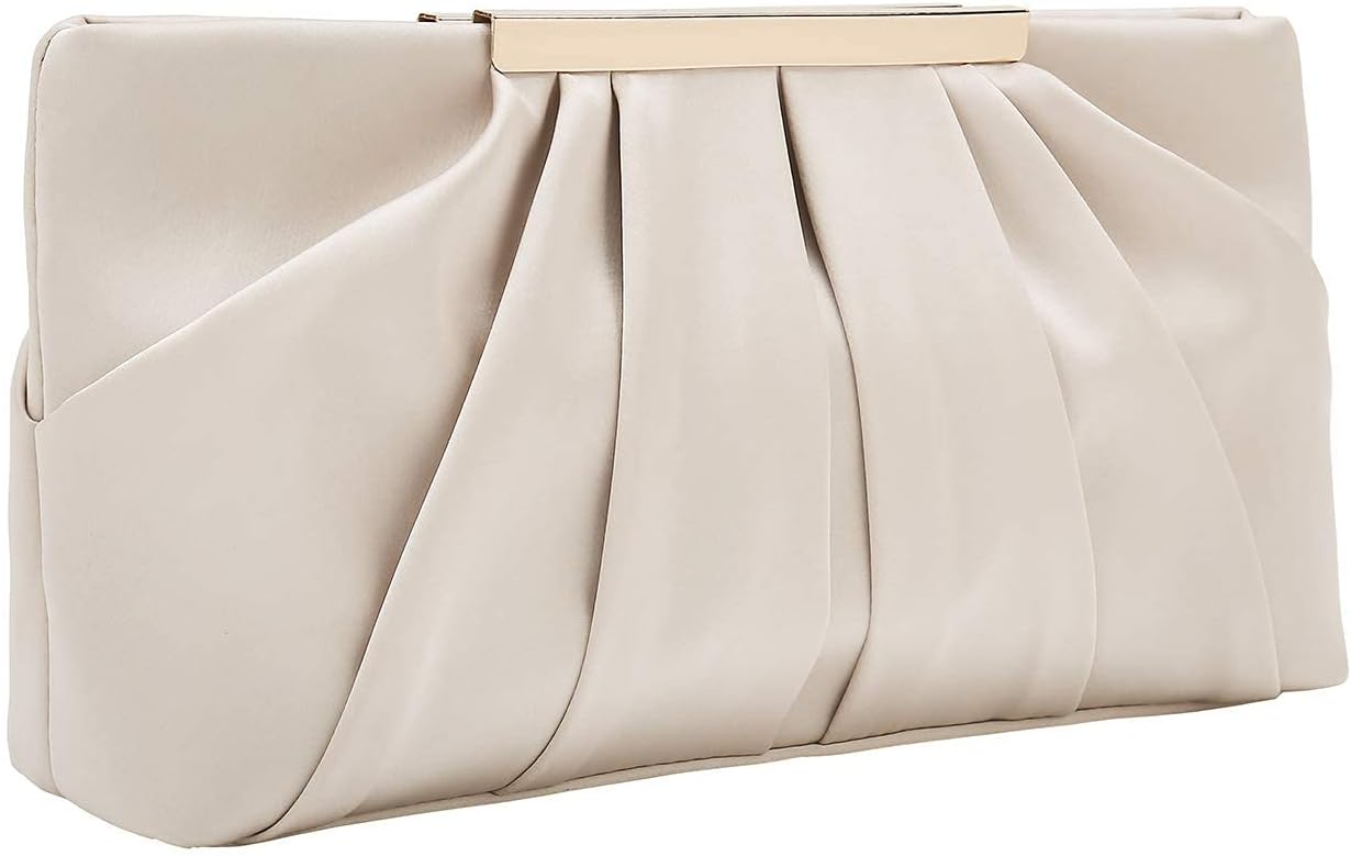 CHARMING TAILOR Clutch Evening Bag Elegant Pleated Satin Formal Handbag Simple Classy Purse for Women, Champagne, M