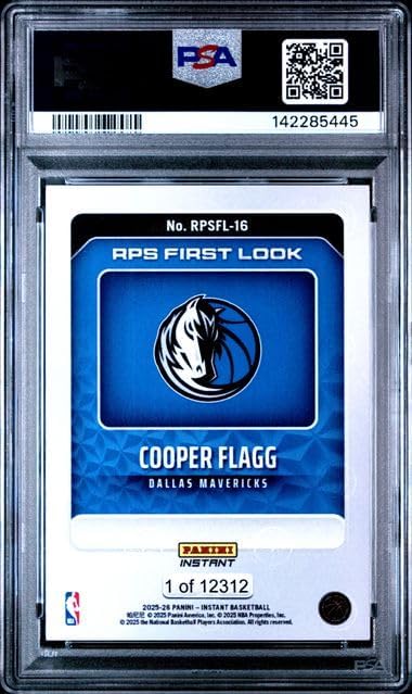 Graded Psa Nm-Mint Cooper Flagg Mavericks Basketball Rookie Card 2025 First Look Card #16 Overall Top Draft Pick Future Superstar