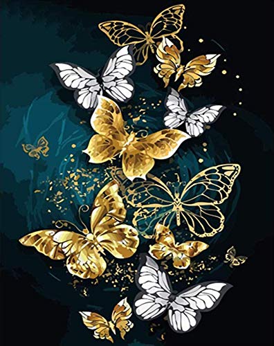4 Stück 5D Diamond Painting Set, DIY Cross Stitch Stickerei Malerei Kits, Diamant Malerei Malen Nach Zahlen Full Drill Kristall Set, Stickerei Kunsthandwerk House Wall Dekoration (Gold Butterfly) Cover