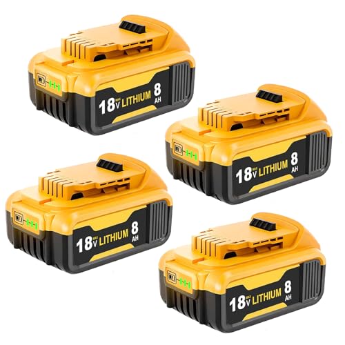 4PACK 18V 8000mAh Replacement for Dewalt Battery Lithium-ion Batteries DCB184 DCB180 DCB181 DCB182 DCB200 DCB201 DCB204 Compatible with Dewalt 18 Volt Cordless Power Tool and Chargers