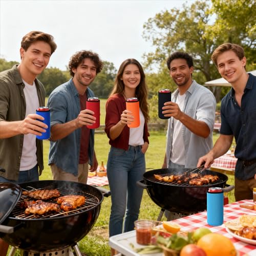 Xumbtvs 5 Pcs 16oz Insulated Can Sleeve, Reusable Big Can Cooler Sleeves, Non-slip Neoprene Beer Bottle Cover Holder for 16oz Standard Can Soda and Beer (Colorful1)