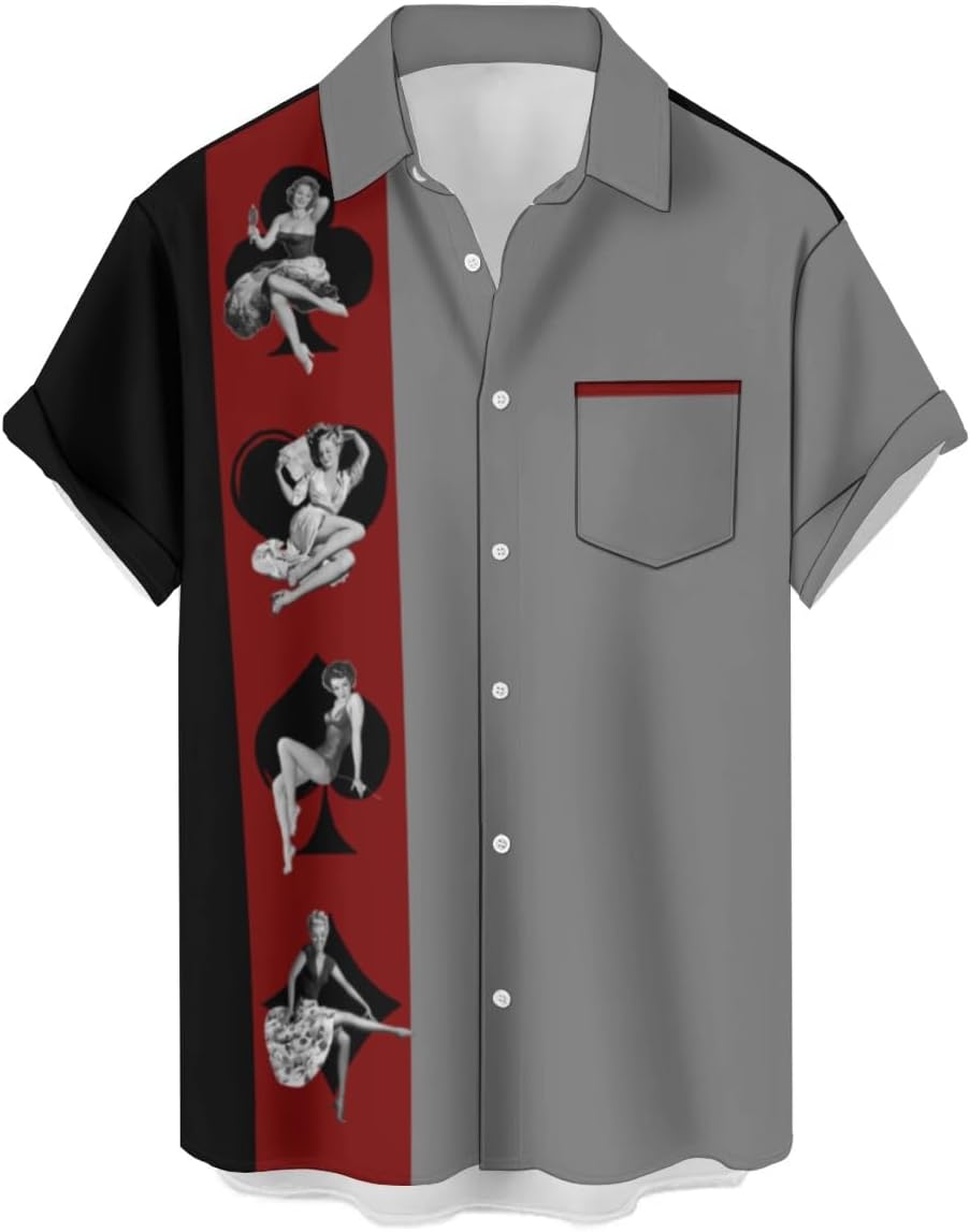 Amazon.com: Bowling Shirts 50S Stripe Print Vintage Button Up Shirts  Hawaiian Summer Shirt for Men Short Sleeve Casual Shirts S : Clothing,  Shoes \u0026 Jewelry