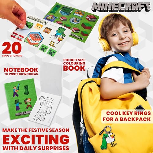 Calendario Adviento Minecraft 2025 de papelería escolar con bolígrafos y pegatinas azul 5