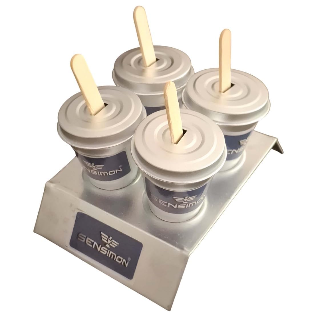 Aluminium Reusable Kulfi Cone Mould | Ice Cream Maker Mold Set of 4 with Stand & Ice Cream Stick DIY Kit (7 x 5 x 2.5 cm) | Silver