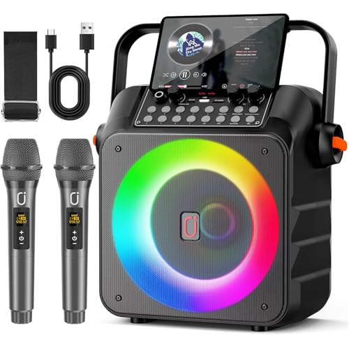 HWWR Karaoke Machine for Adults, Portable Bluetooth Speaker with 2 Wireless Microphone, PA System...