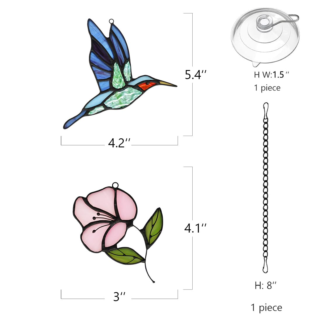 BOXCASA Acchiappasole In Vetro Colorato: Colibrì E Fiore Rosa Da Finestra - Decorazione Artistica Fatta A Mano Per Casa E Giardino - 4