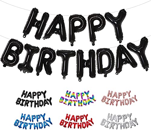 Black Happy Birthday Balloons 16 Inch Foil Letter Banner & Party Bunting Reusable Birthday Decorations and Supplies