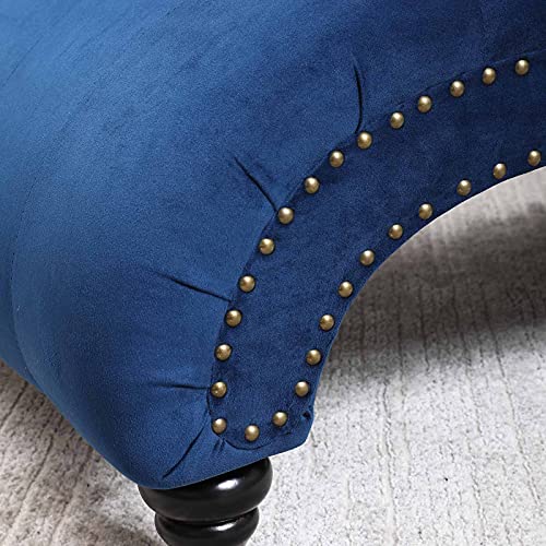 ONPNO Tufted Velvet Chaise Lounge Indoor, Leisure Accent Chair Upholstered Couch with Toss Pillow for Bedrooom Living (Blue), 55.1D x 25W x 34.3H in