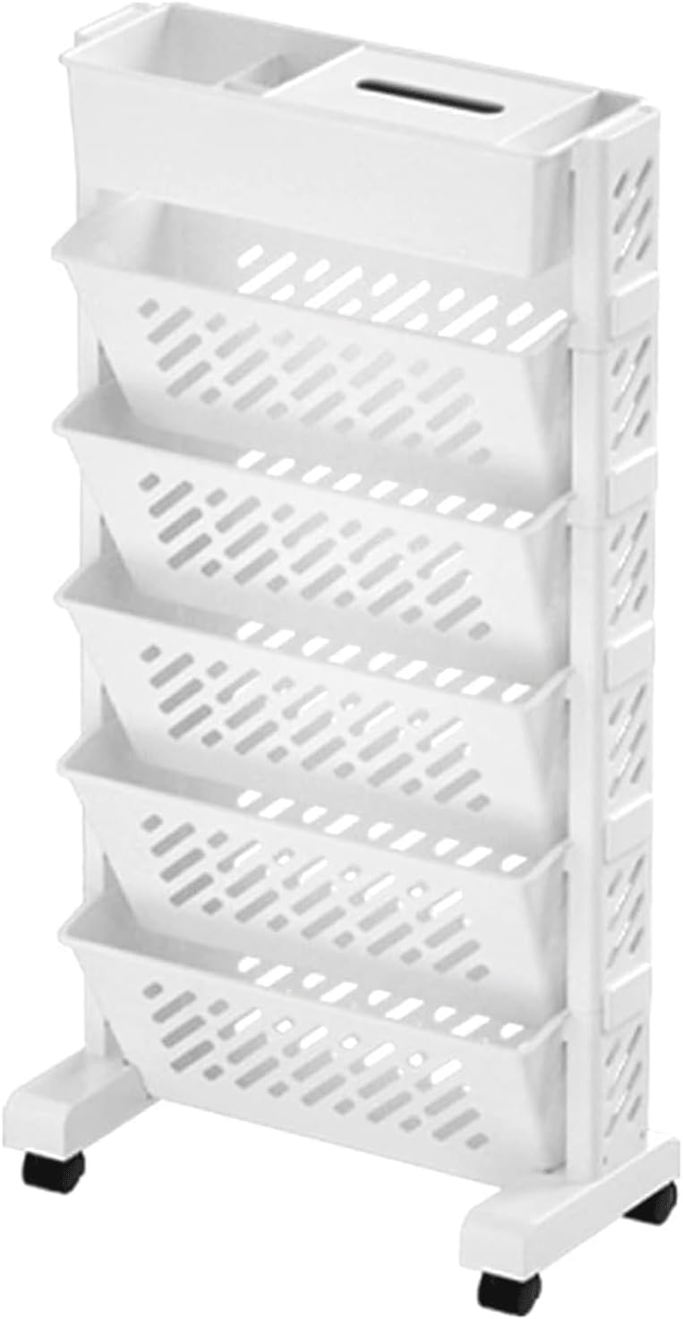 Book cartStorage Cart Slim Rolling Cart Movable Storage Book Shelves Dual Side Usable Document Folder File Storage Cart for Office Home Use ()