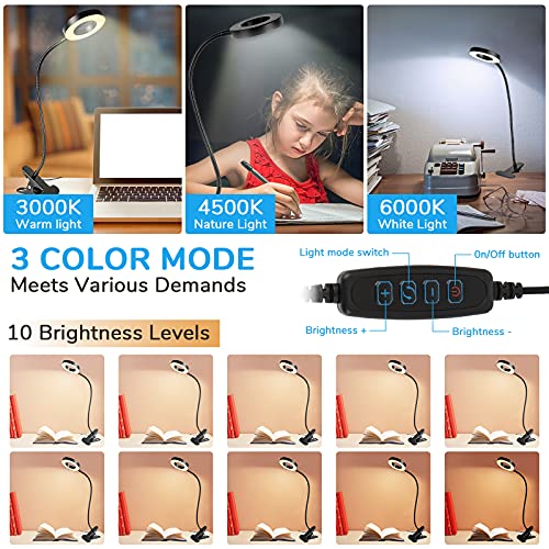 Swonuk Clip on Desk Lamps,48 LEDs 360°Flexible Gooseneck Reading Table Light,3 Color Modes, 10 Brightness, USB Clamp Books Night Light for Home, Office, Dorm - Image 3