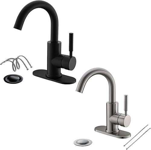 Miniatura 1 de Grifo de acero inoxidable de arco alto de un solo mango para fregadero de precocina/fregadero de bar/fregadero de baño por Phiestina, con placa de