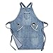 Tablier unisexe en denim avec dos croisé pour cuisinière, barbecue, barbecue, travail de coiffeur - Bleu - M