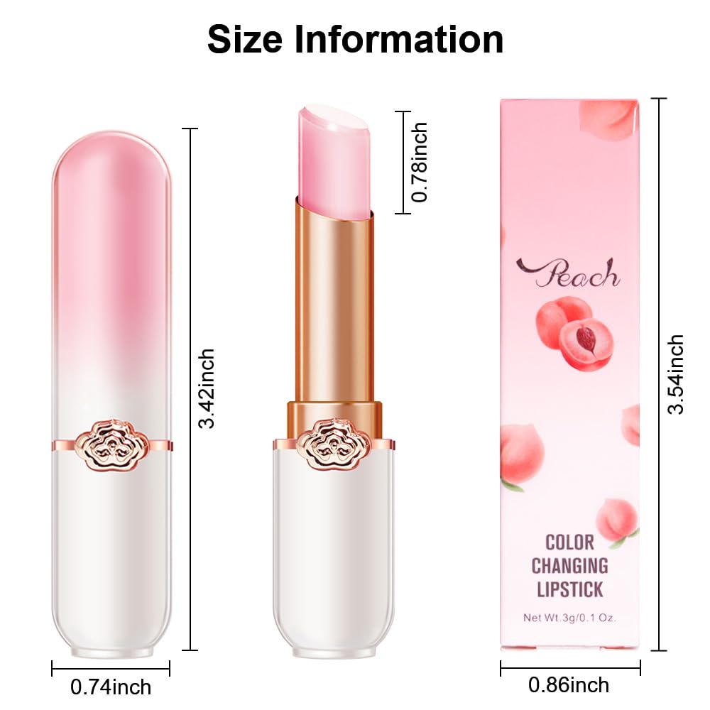 BINGBRUSH 3PCS Aloe Strawberry Cherry Color Changing Lipstick Set, Magic PH Mood Lipstick Long Lasting Moisturizing Lip Balm, Temperature Color Changing Lip Gloss,Hydrating Lip Care for Women: Peach 1 Count (Pack of 1)