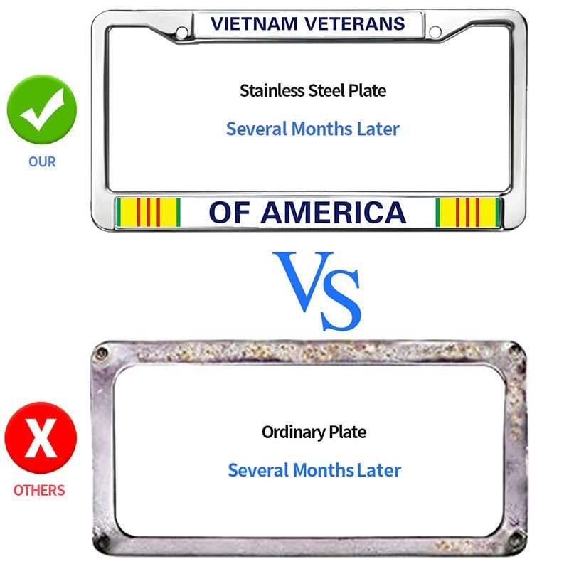 Image of Vietnam Veterans of America License Plate Frame Metal Auto Car Tag Holder | Vietnam Veterans Of America License Plate Frame Metal Ribbon Tag Cover Holder Fit US Standard Auto Trucks Exterior Hardware
