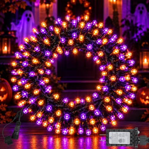FairyGlim Halloween String Lights Plug in,33FT 100 LED String Lights with 8 Modes & Timer, Halloween Decorations for Party Carnival Supplies, Outdoor Indoor Yard Garden Decor, Purple & Orange - image 1