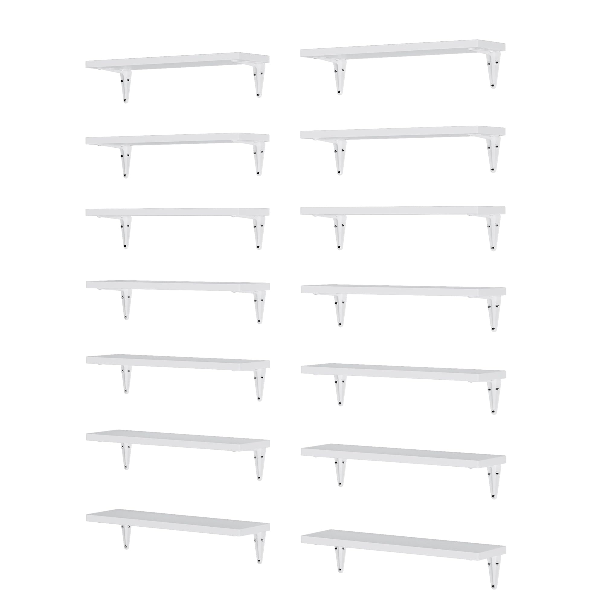 Wallniture Arras 17'' x 4.5'' Floating Shelves, Wall Bookshelf for Living Room, Kitchen Rustic Wood Shelves, Wall Shelf for Bathroom, Set of 14, White