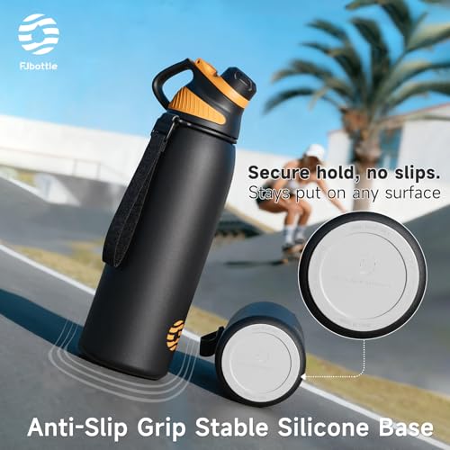 Image of Fjbottle 32oz Stainless Steel Insulated Water Bottle No Straw Spout Lid | Leakproof Keeps Cold 24H, Double Wall Vacuum Insulated, BPA Free, Easy to Clean Sports Water Bottle for Gym Hiking & Outdoor