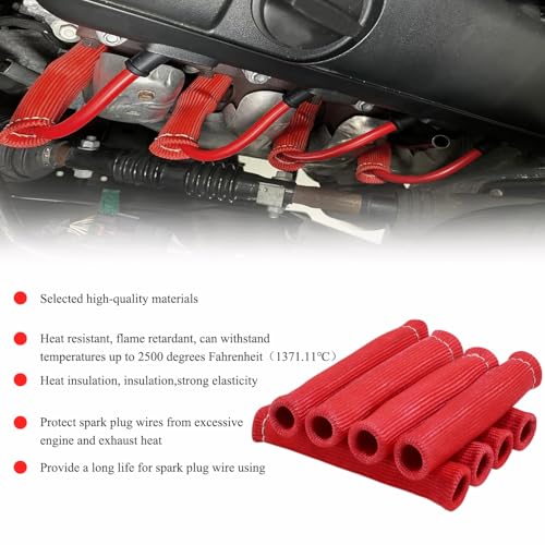 8Pcs 2500° Degree Spark Plug Wire Boots Heat Shield Protector Sleeve Cover Compatible with SBC BBC 350 454,6 Inch, Red by TuhooMall - Image 6