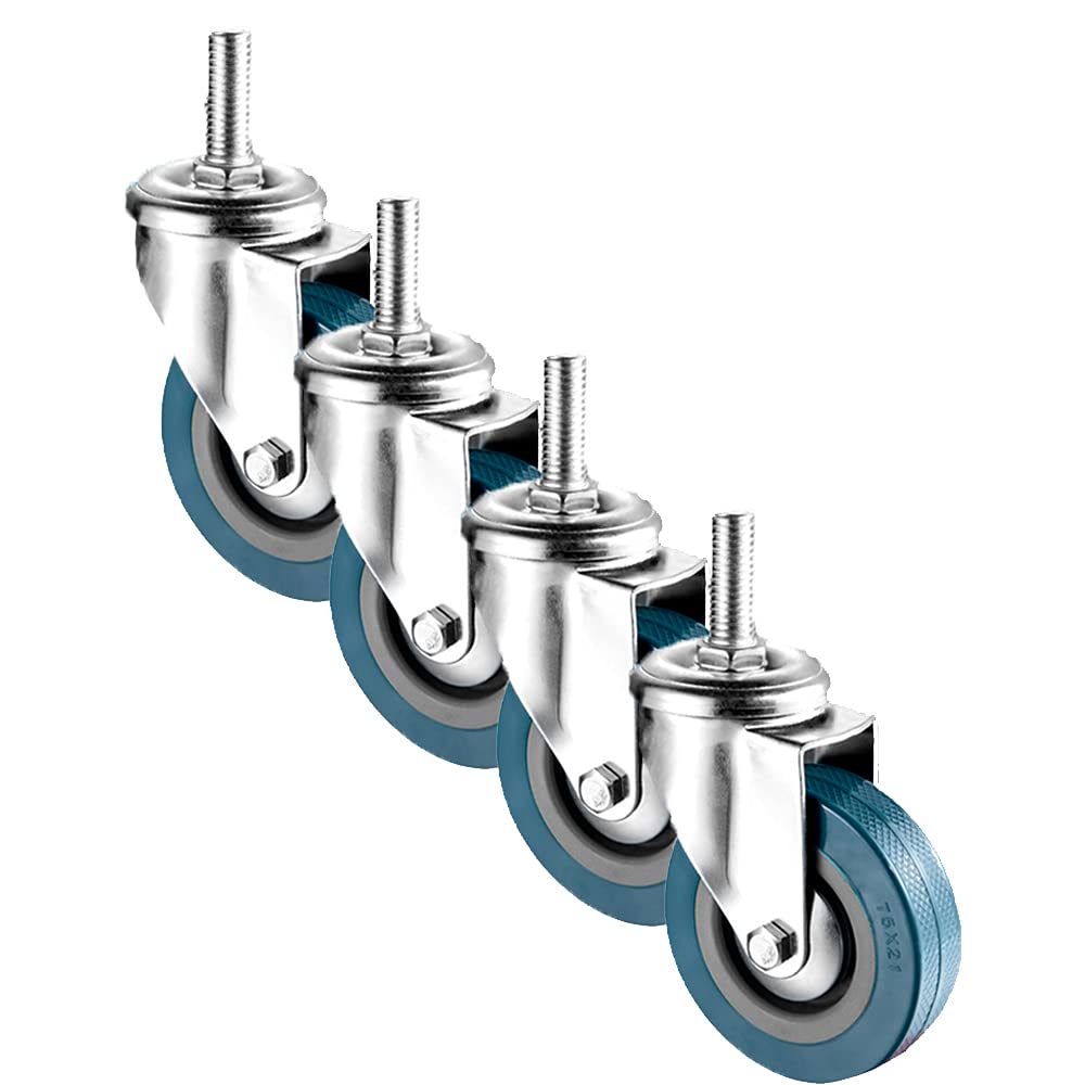 Ruote girevoli da 75 mm, rotelle per carichi Pesanti 200 kg, rotelle con Freni, rotelle per mobili con Carrello con Filettatura M10/M12, Set di 4