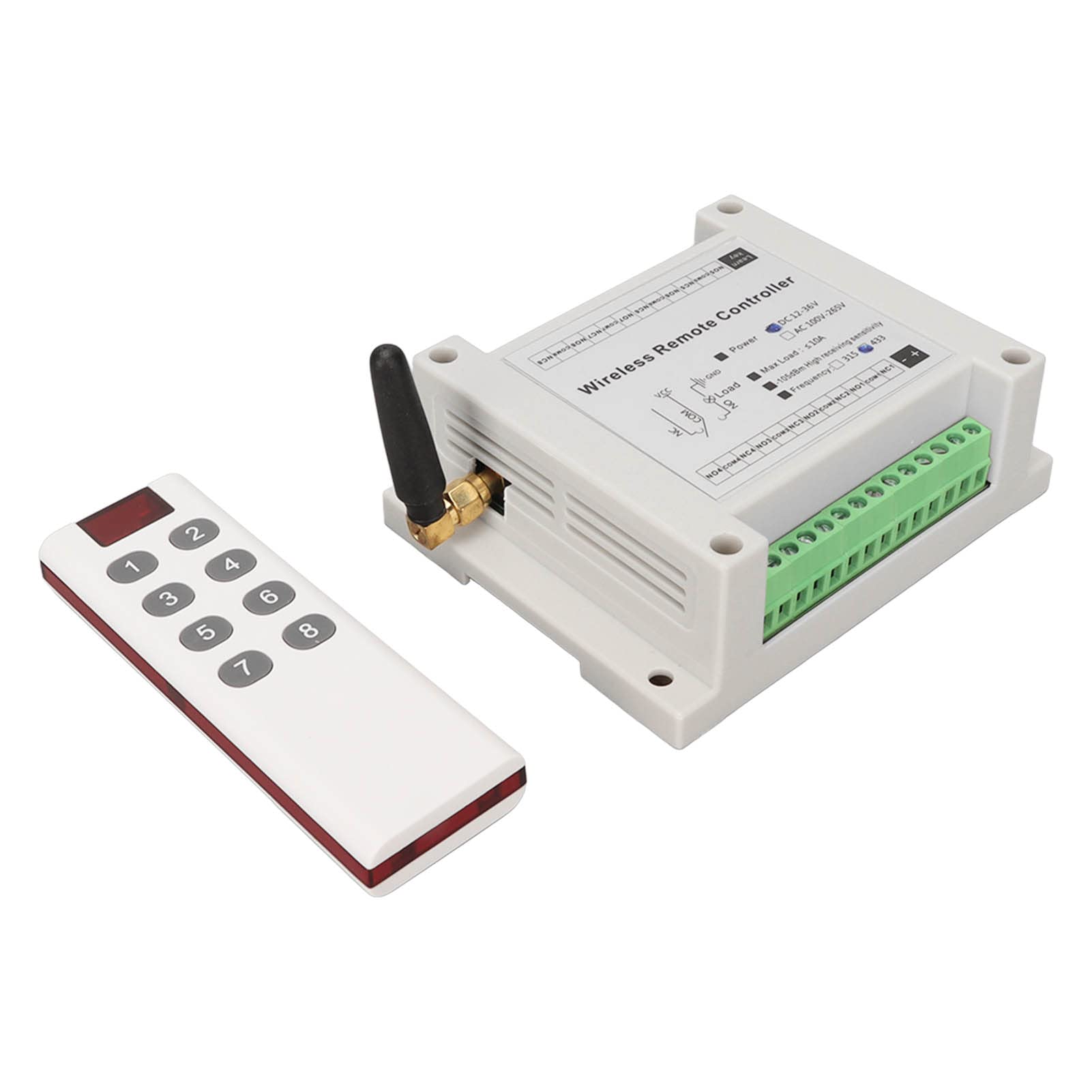 433mhz 8 Channel Wireless Remote Control Relay Switch, 0A DC 12Vā36V Relay Secure Remote Control Switch Relay Module with Remote Control for Motor Light Gate Door DIY Wireless Controller
