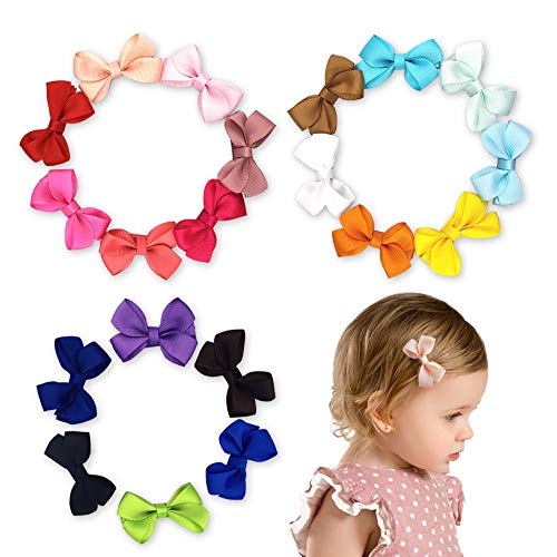 Ealicere 20 Stück Kleine Haarschleifen Haarbögen, Mehrfarbig Haarspangen Schleife, Haarklammern mit Krokodilklemmen und Ripsband Bögen, Haarspange Haarschmuck für für Baby Mädchen Kleinkinder