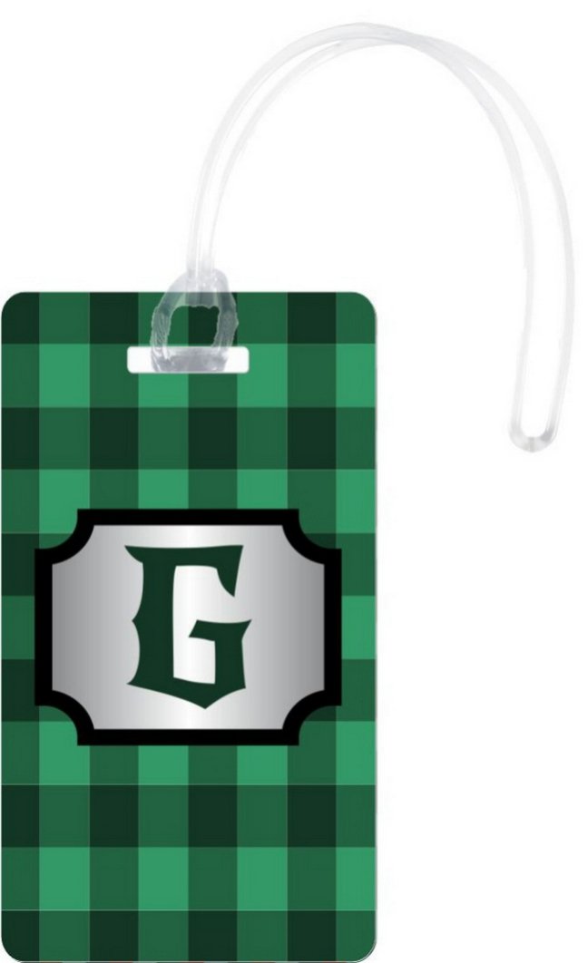 Rikki KnightG Initial Grn Plaid Monogrammed Flexi, White