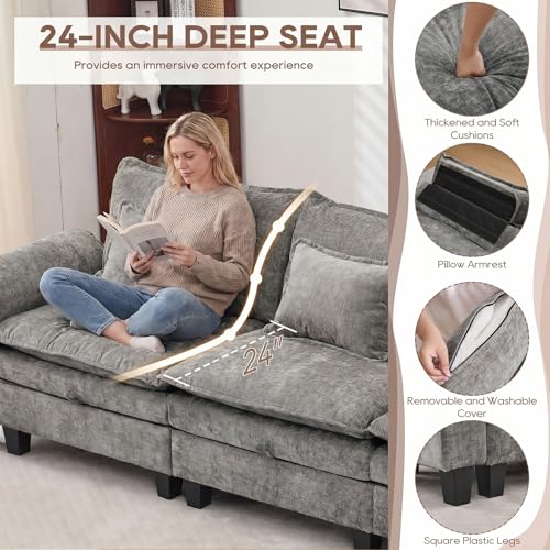 Image of IPKIG 117 inch Modular Cloud Couch with Storage, U Shaped Sectional Sofa with Ottoman & Pillow, Chenille Deep Seat Sectional Couches for Living Room, Apartment, Grey