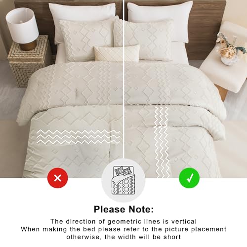 Image of Andency Beige Comforter Set California King, 3 Pieces Boho Textured Farmhouse Bedding Comforters Set, Tufted Bed Set (104x96Inch, 2 Pillowcases)