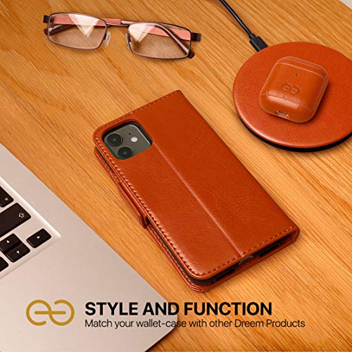 Image of dreem Fibonacci 2-in-1 Wallet Case for Apple iPhone 12 Pro Max - Luxury Vegan Leather, Magnetic Detachable Shockproof Phone Case, RFID Card Protection, 2-Way Flip Stand - Caramel