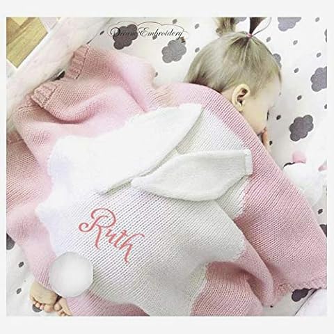 Dream Embroidery Personalized Blanket/Security Blanket Custom Blanket Monogram Baby Blanket Baby Shower (Knitted Pink Rabbit) Cover