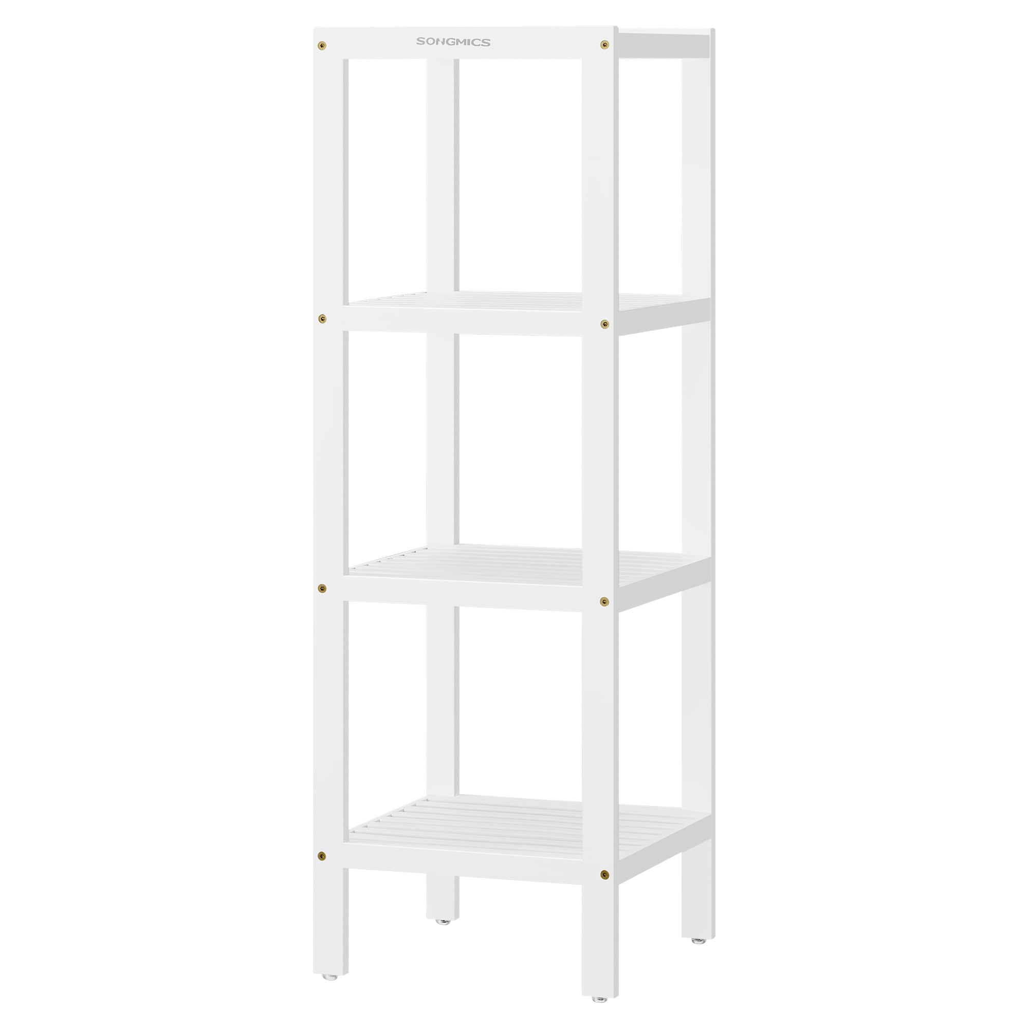 SONGMICSBamboo Storage Shelf, 4-Tier Shelving Unit, Multifunctional, in The Entryway, Bathroom, Living Room, Balcony, Kitchen, 13 x 13 x 38.6 Inches, Cloud White UBCB054W01