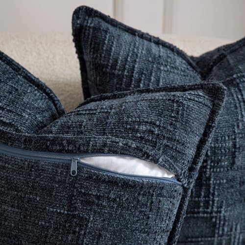 Image of MADIZZ Pack of 2 Chenille Throw Pillow Covers 16x16 Inch Dark Blue Soft Neutral Decorative Throw Pillows for Couch Sofa Boho Accent Cushion Covers Modern Farmhouse Home Decor for Bedroom Living Room