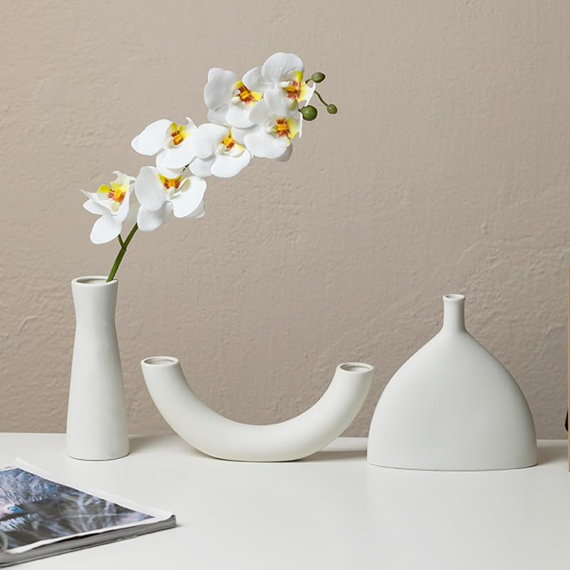 Vase à bourgeons en céramique de 18 cm - Grand vase conique à tige unique - Petit bourgeon décoratif - Centre de table floral pour mariage, bureau (blanc) – Image 6