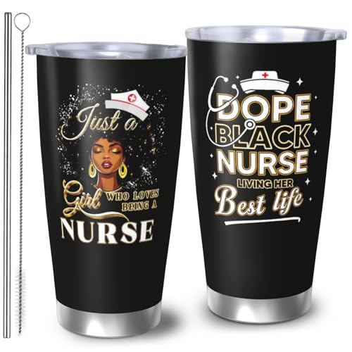 RUIYIMOEO Africian American Nurse Travel Mug for Women, LPN Gifts Black Women Coffee Mugs, Afro Nurses Gift Tumbler, 20oz LPN Coffee Tumbler, Nurses Practitioner Gifts