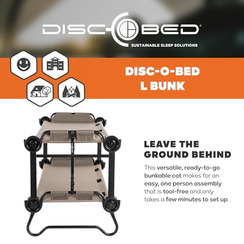 Image of Disc-O-Bed Large Portable Bunk Camping Cots with Carry Bags - Heavy-Duty Indoor or Outdoor Sleeping System, Converts to Bench or Separate Beds, 500 lb Weight Capacity Per Cot