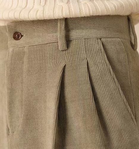 Mens Corduroy Pants Casual Warm Winter Leisure Straight Wide Leg Vintage Dress Trousers for Men2