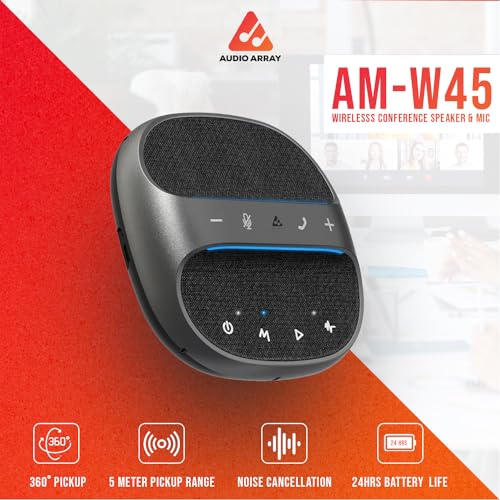Image of Audio Array AM-W45 Wireless Conference Microphone with Speaker | Bluetooth, USB & 4 Mics | 360 Pickup Upto 4M | Noise Reduction & Enhanced Voice | Portable Speakerphone for Video Calls /Zoom Meeting