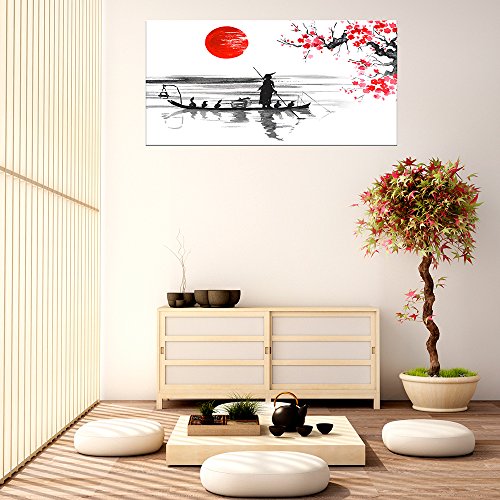 Cuadro PVC Japón | Varias Medidas 150 x 60 cm | Fácil colocación | Decoración Habitación | Motivos paisajisticos | Naturaleza | Urbes | Blaco, Negro y Rojo | Diseño Elegante