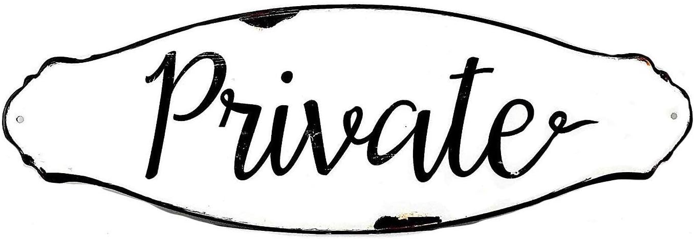 Private Sign Designation Plaque Metal White & Black Enamel Distressed Rustic Indoor Outdoor Door Wall 12" x 4"