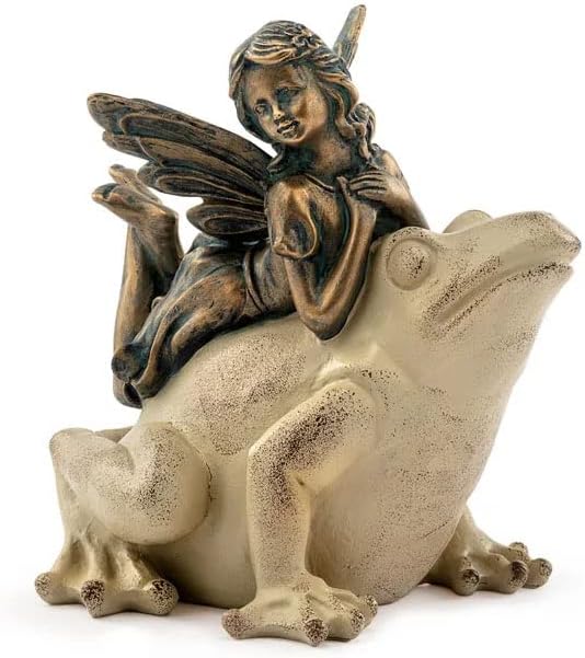 Napco Bronzed Fairy Laying On Frog Sand 7 x 6.5 Resin