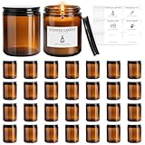 JEORGU 30 Pack 8 oz Candle Jars with Lids, Amber Glass Candle Containers with Black Metal Lids, Empty Round Glass Jars with 36 Custom Labels for Candles, Creams, Essential Oils & Clay Masks