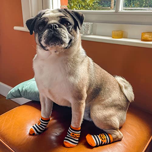 Talking Tables Halloween Dog Costume - 4 Pumpkin Anti-Slip Dog Socks with Rubber Pads for Pets Paws Orange - Image 3