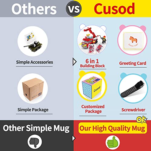 Cusod Build On Brick Mug For Kids Adults Boys, Novelty Coffee Mugs Compatible With Lego, Fun Coffee Mugs For Birthday Christmas Gifts, 16Oz Unique Cool Diy Cups, Block Buddy Mug With 6 In 1 Blocks #TOP2