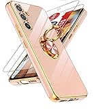 LeYi for Samsung Galaxy A54 5G Case: Samsung A54 Case 360° Rotatable Ring Holder Magnetic Kickstand with Camera Protection, Plating Gold Edge Anti Slip Shockproof Women Case for Samsung A54, Pink