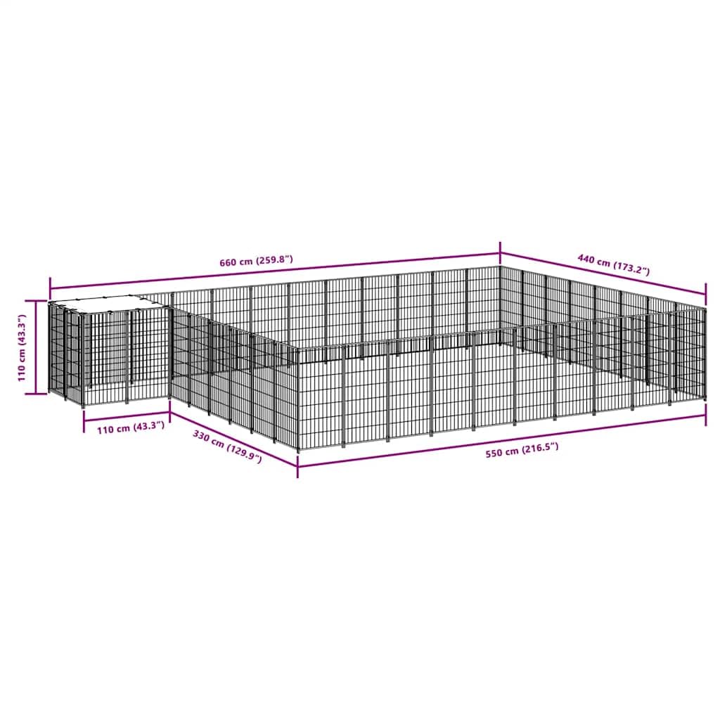 Freigehege für Hunde, Stahl, 25,41 m², Schwarz
