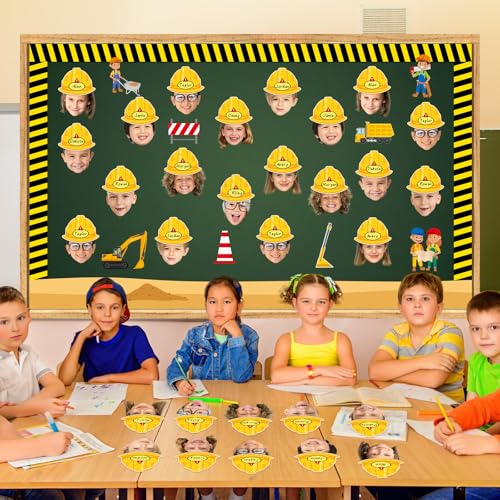 Image of gisgfim 80Pcs Construction Helmet Cutouts Back to School Decorations Bulletin Board Construct Paper Cut-Outs Classroom Decor for Boy Girl DIY Craft Photo Wall Kindergarten Preschool Party Favor Supply